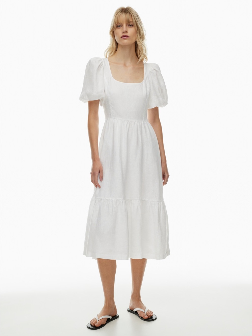 Aritzia Wilfred Ascot White Linen Square Neck Midi Dress
